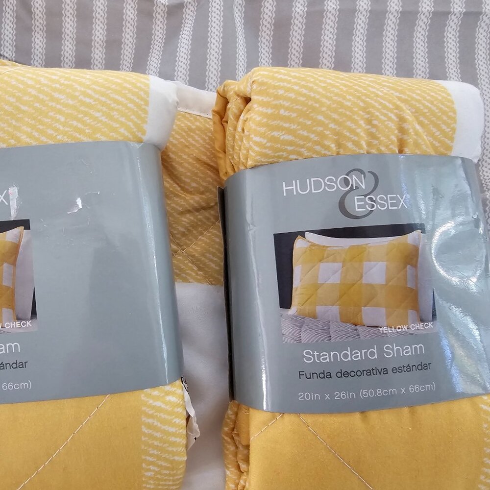 2 Hudson & Essex Standard Yellow and White Checked Pillow Shams